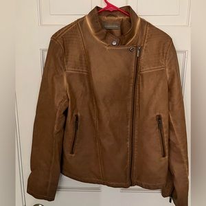 Faux leather moto jacket brown with details and zippers